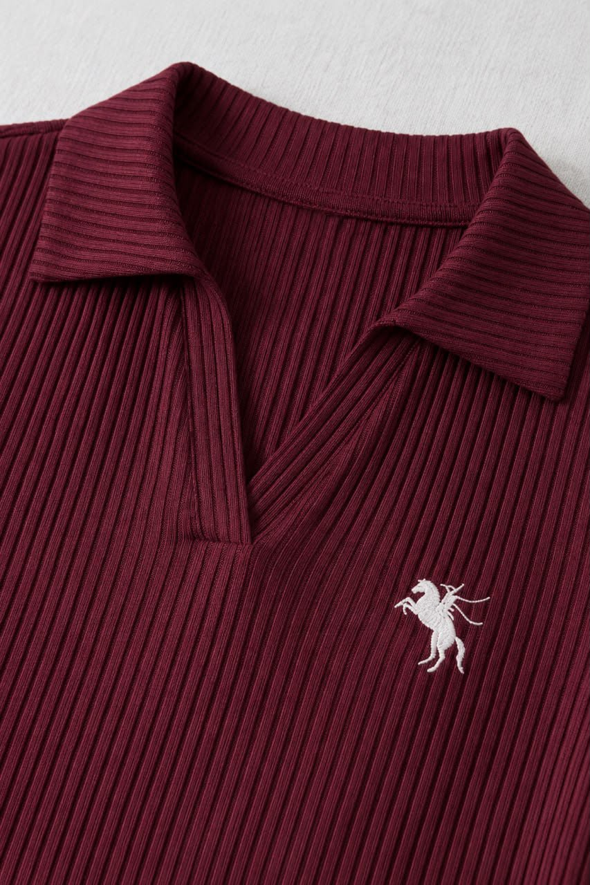 Bordo Steed Polo Yaka Parmak Geçirme Detaylı Bluz