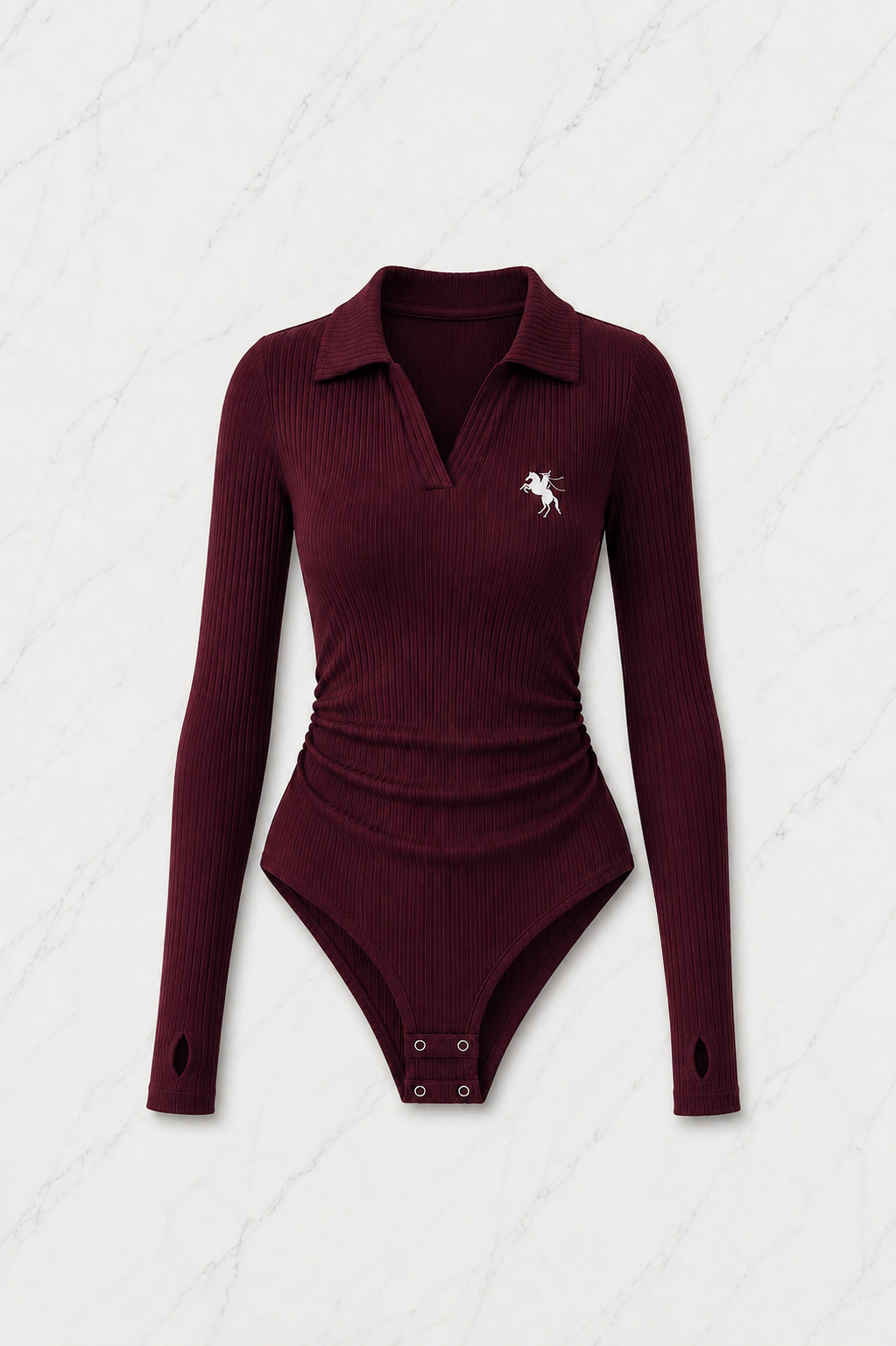 Bordo Steed Polo Yaka Parmak Geçirme Detaylı Bluz