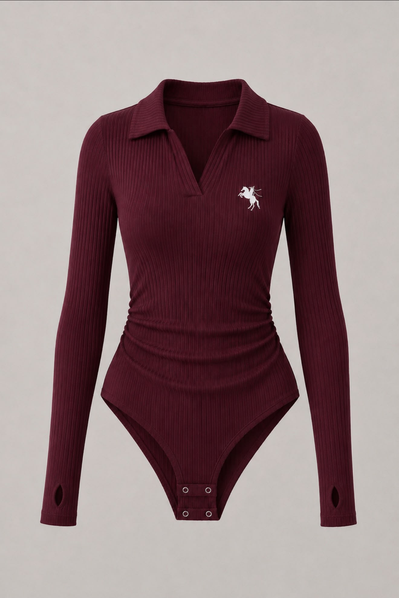 Bordo Steed Polo Yaka Parmak Geçirme Detaylı Bluz