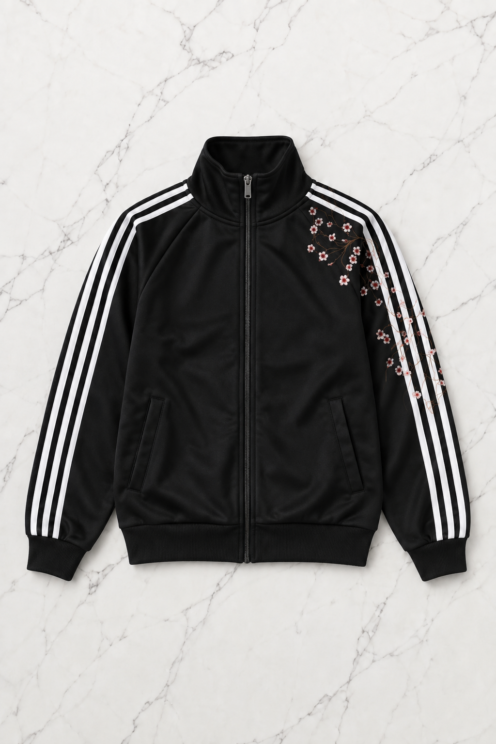 Çizgili Flower Siyah Oversize Unisex Ceket