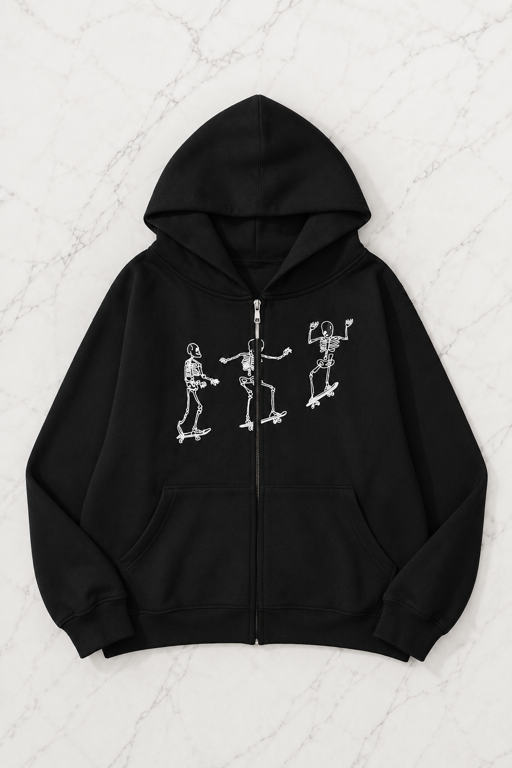 Dancing Skeleton Siyah Kapüşonlu Oversize Unisex Hırka
