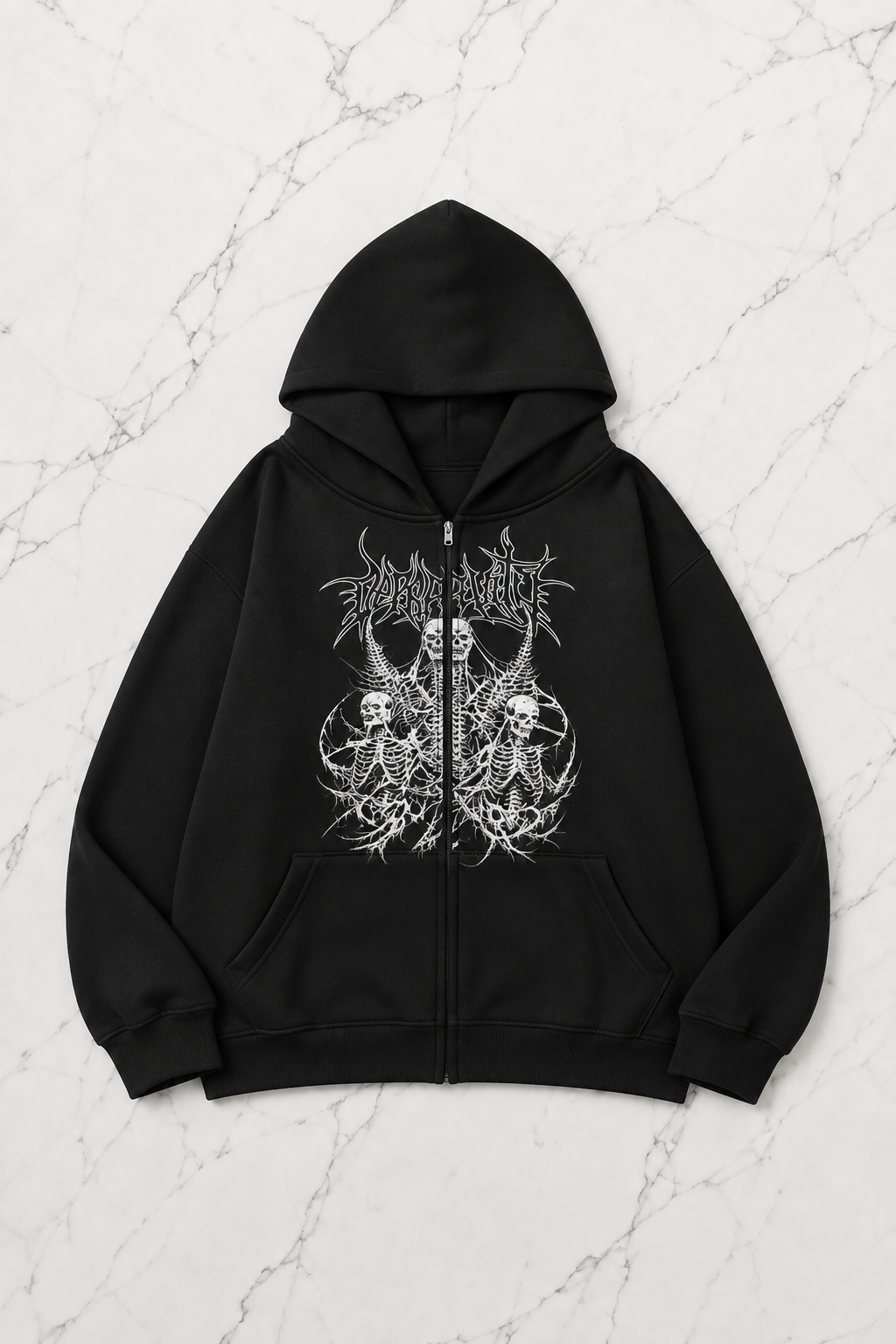 Devil Angel Cry Siyah Kapüşonlu Oversize Unisex Hırka