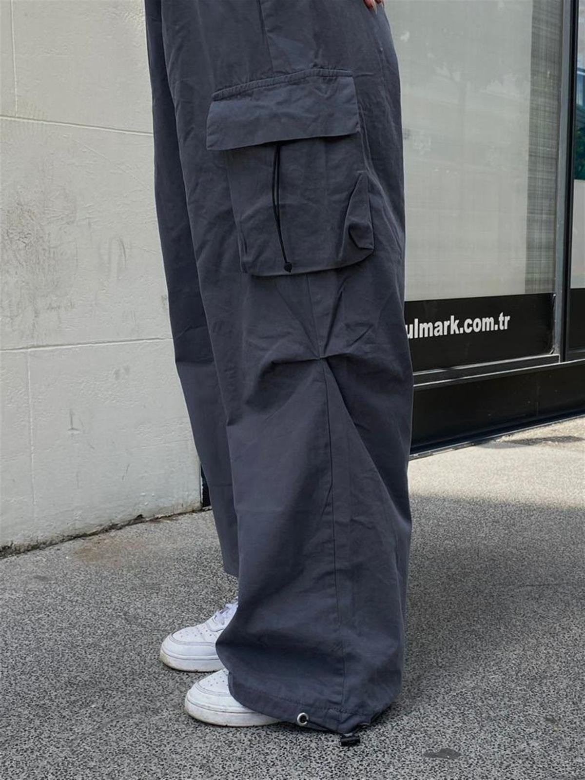 Extra Baggy Kargo Cepli Tactical Paraşüt Kumaş Bol Paça Füme Renk Pantolon