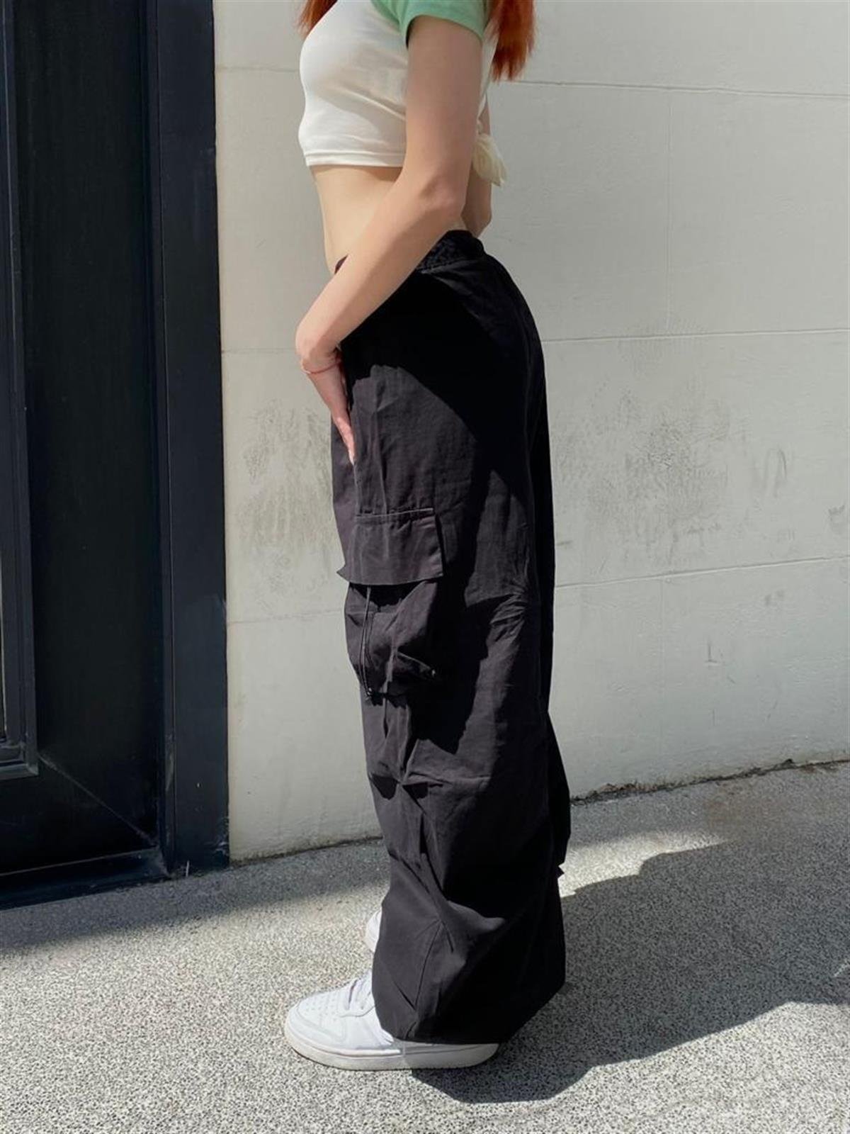 Extra Baggy Kargo Cepli Tactical Paraşüt Kumaş Bol Paça Füme Renk Pantolon