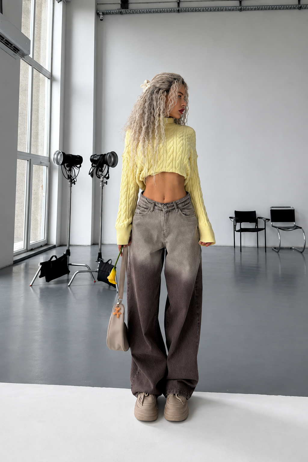 Glitch Degrade Desenli Baggy Jean