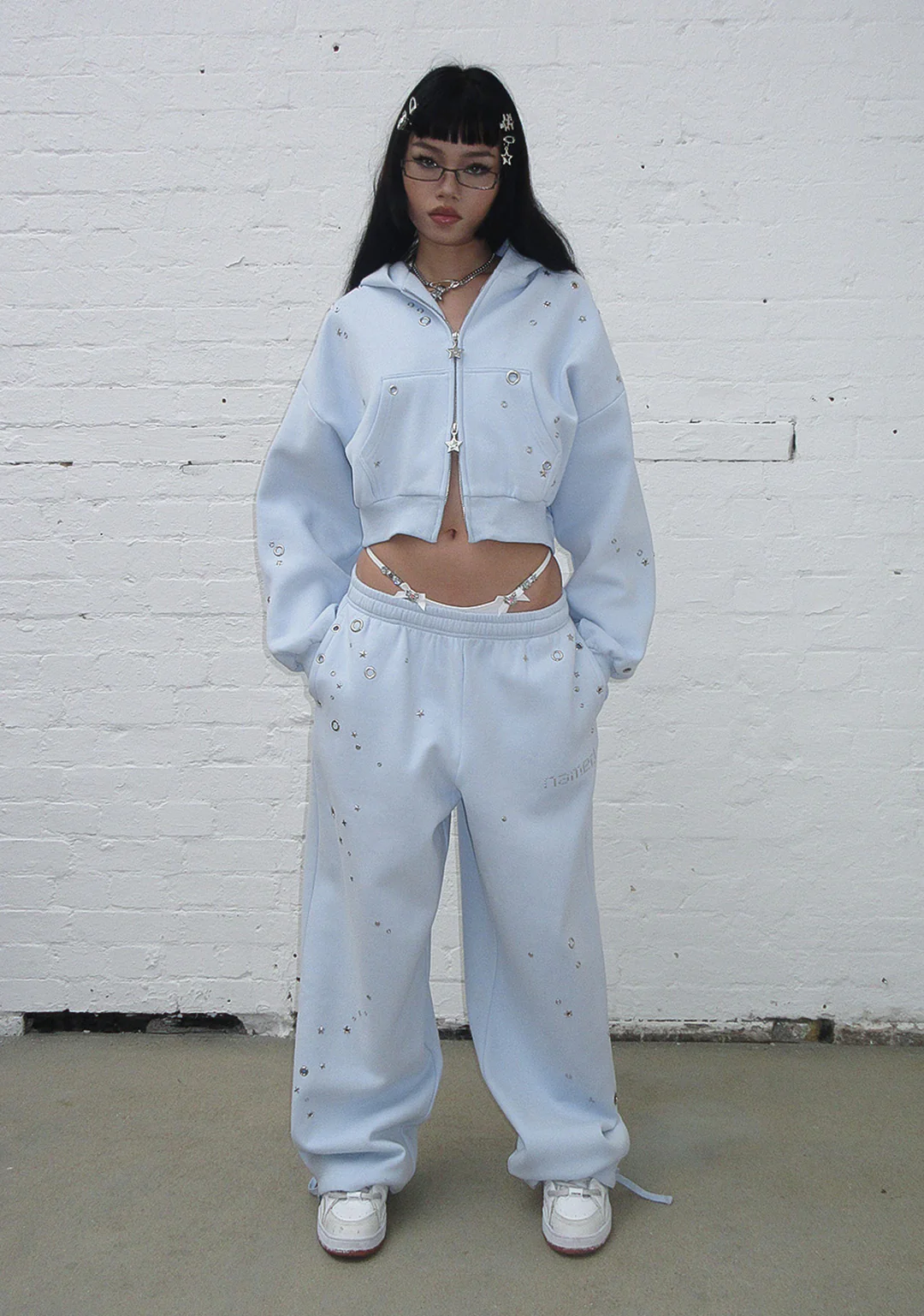 Glithch Eyelet Oversize Blue Eşofman Takımı