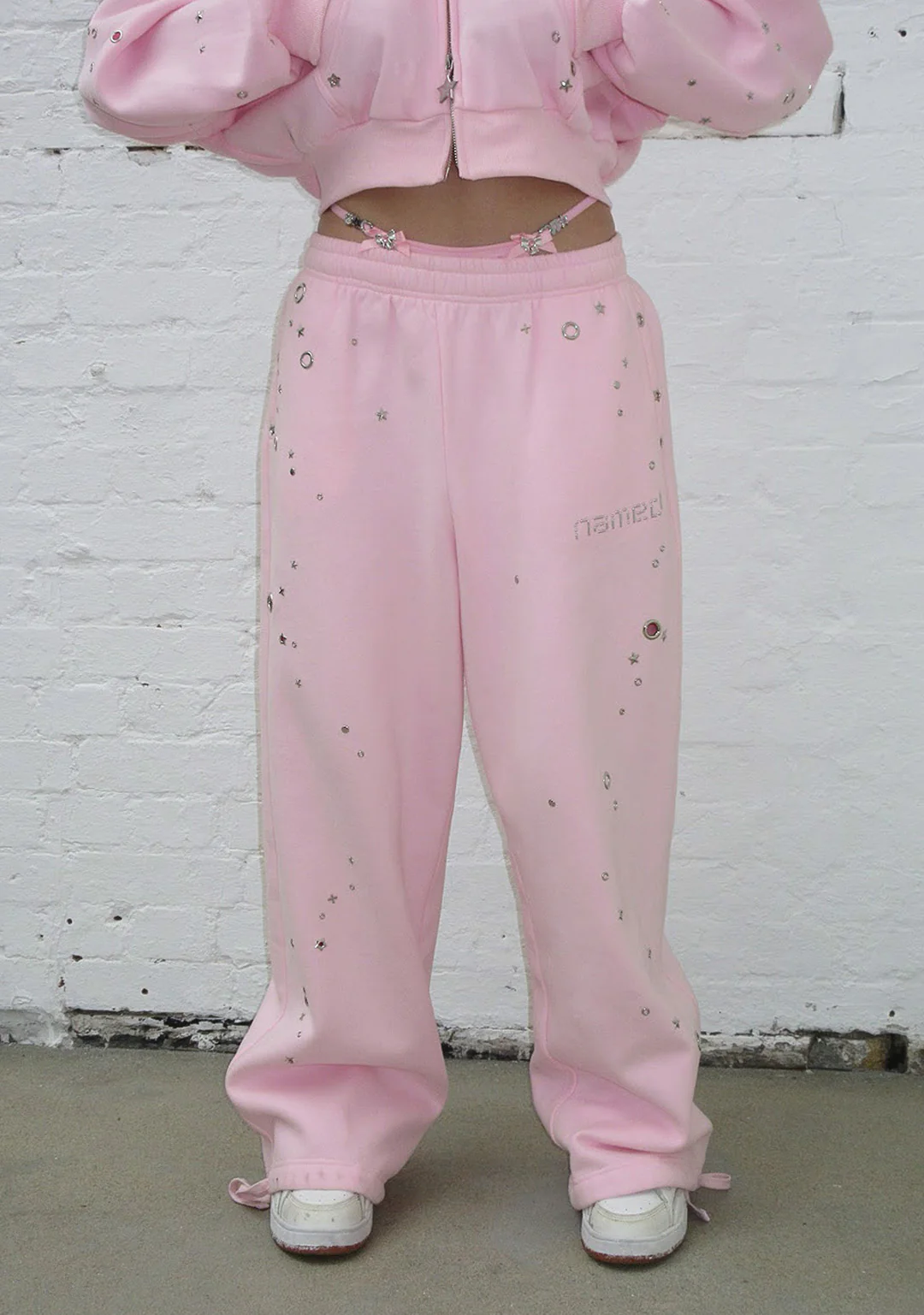 Glithch Eyelet Oversize Pink Eşofman Takımı