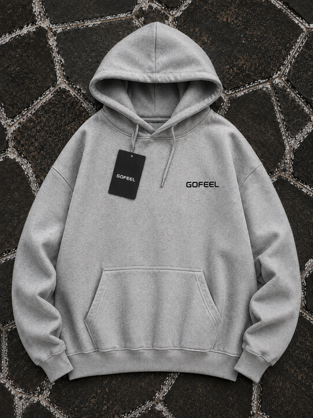 Gofeel Baskılı Premium Oversize Gri Unisex Hoodie