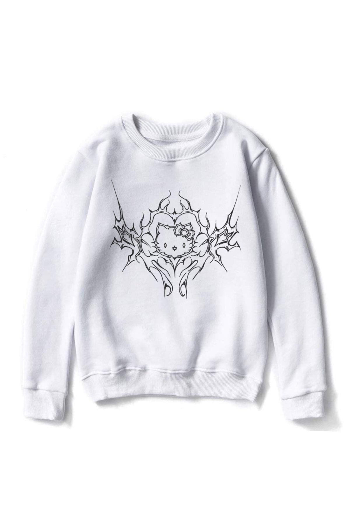 Gothic Hello Kitty Detail Oversize Unisex Sweatshirt