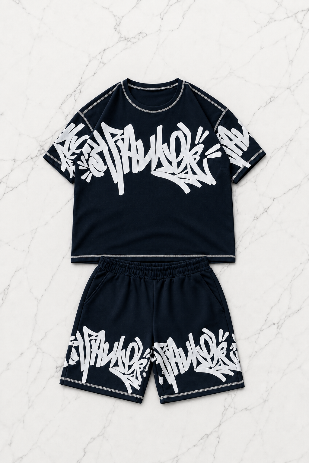 Graffiti Tag Midnight Navy T-shirt & Şort Takım