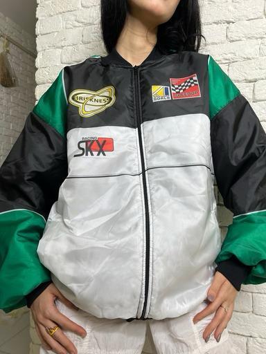 Green Racing Detail Oversize Unisex Bomber Ceket