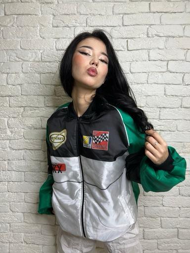 Green Racing Detail Oversize Unisex Bomber Ceket