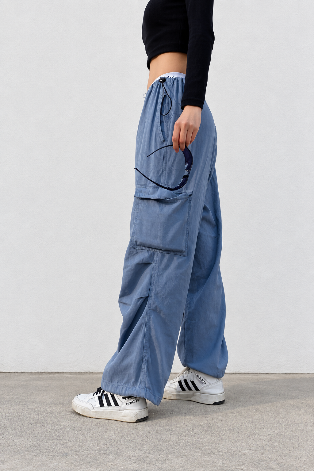 Grey Tactical Kargo Cepli Bel ve Paça Ayarlanabilir  Gabardin Paraşüt Oversize Gri Pantolon