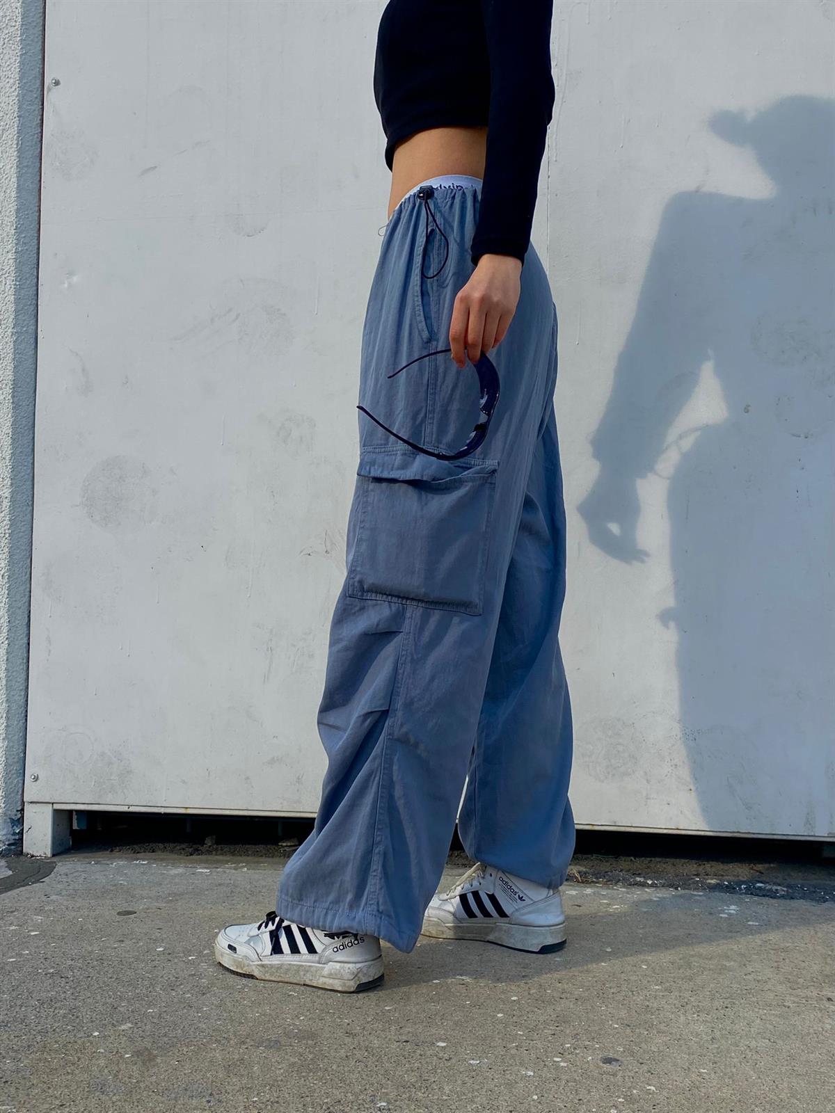Grey Tactical Kargo Cepli Bel ve Paça Ayarlanabilir  Gabardin Paraşüt Oversize Gri Pantolon
