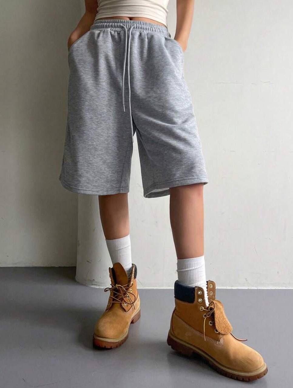 Gri Elas Basic Unisex Baggy Şort