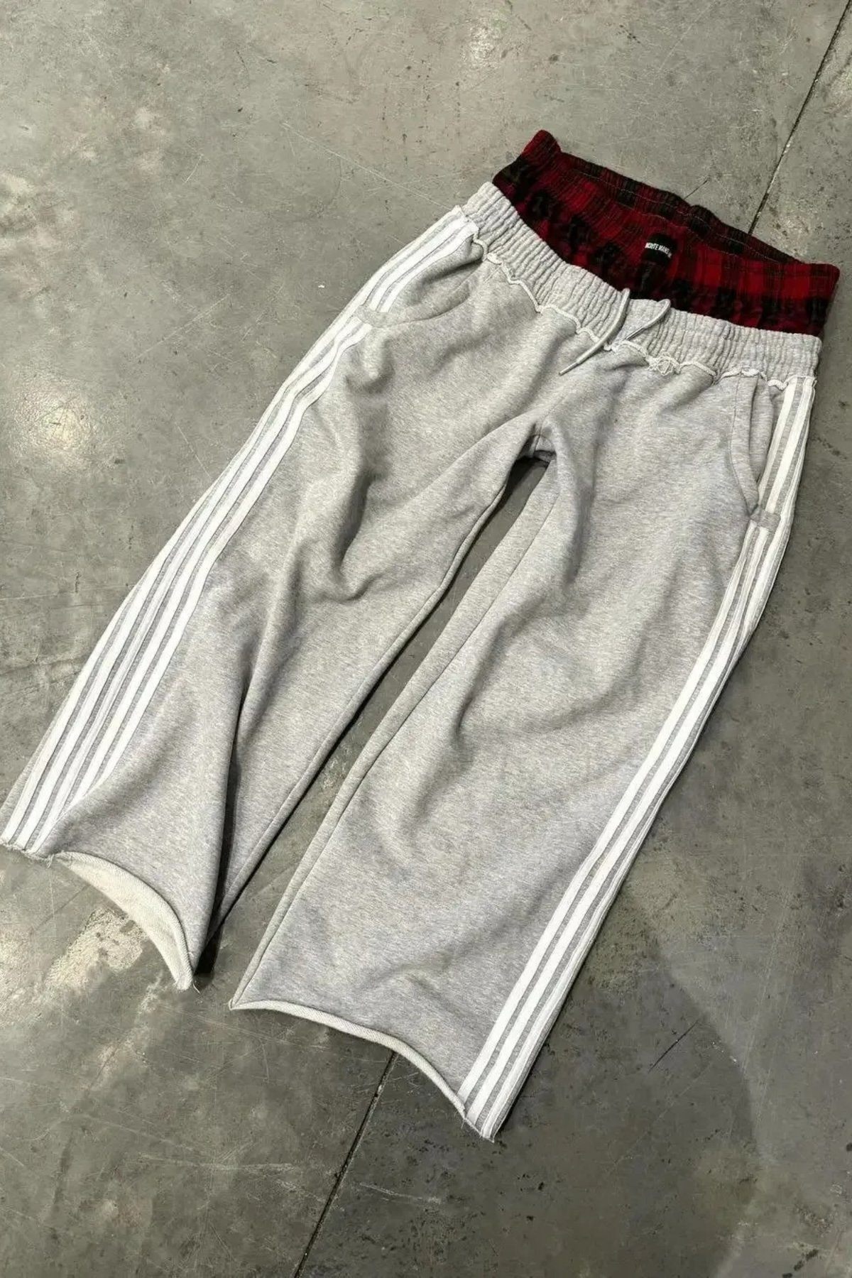 Gri Melanj Şeritli Fake Boxer Eşofman
