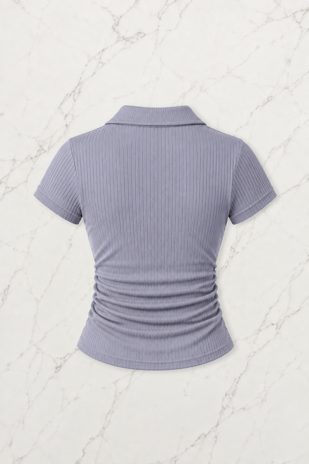 Gri Polo Yaka Fitilli Likralı Bluz