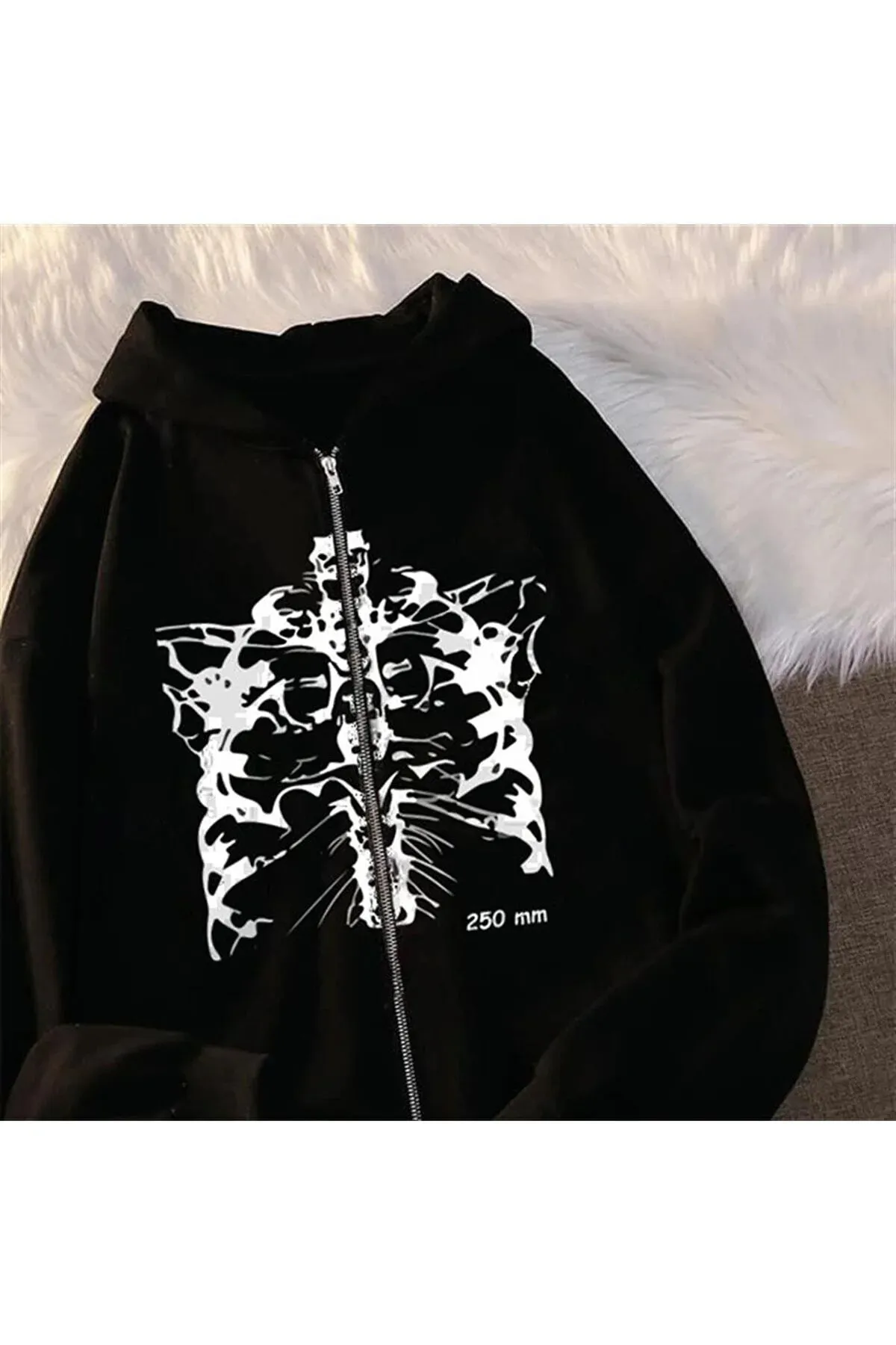 Harajuku Skeleton Baskılı Tech Oversize Fermuar Detail Vintage Unisex Hırka