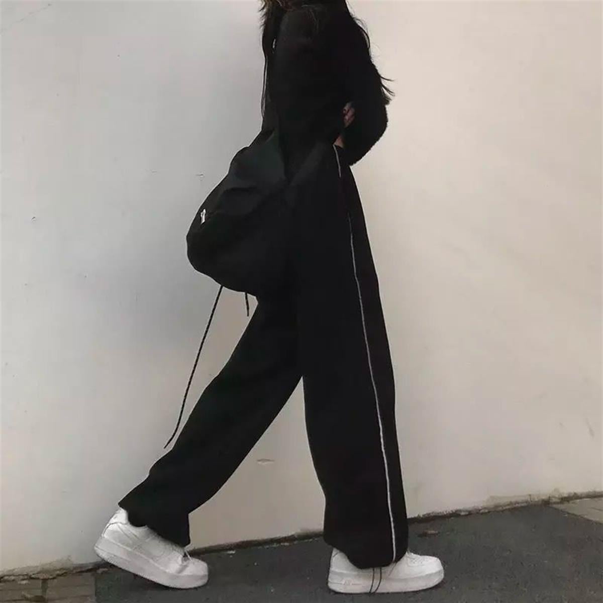 Harajuku Zip Detail Black Tracksuit Siyah Oversize Pantolon