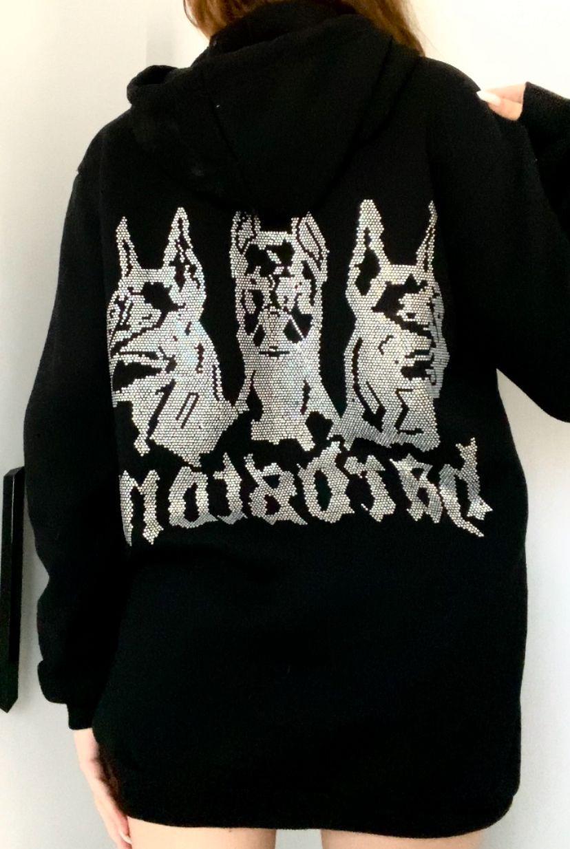 Hardstone Taş Detaylı Siyah Hoodie Oversize Sweatshirt