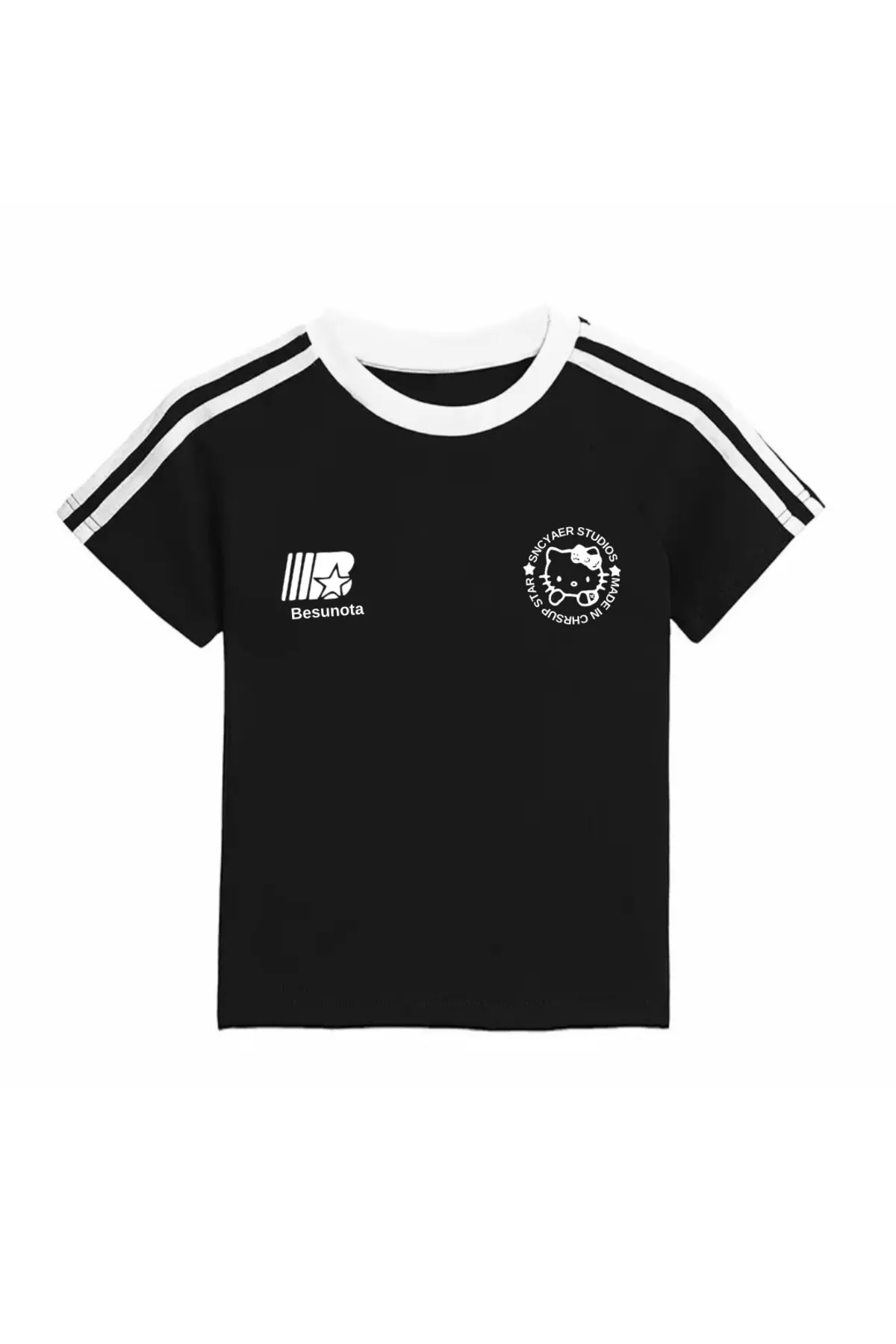 Hello Kitty Baskılı Şeritli Bluz Body Crop