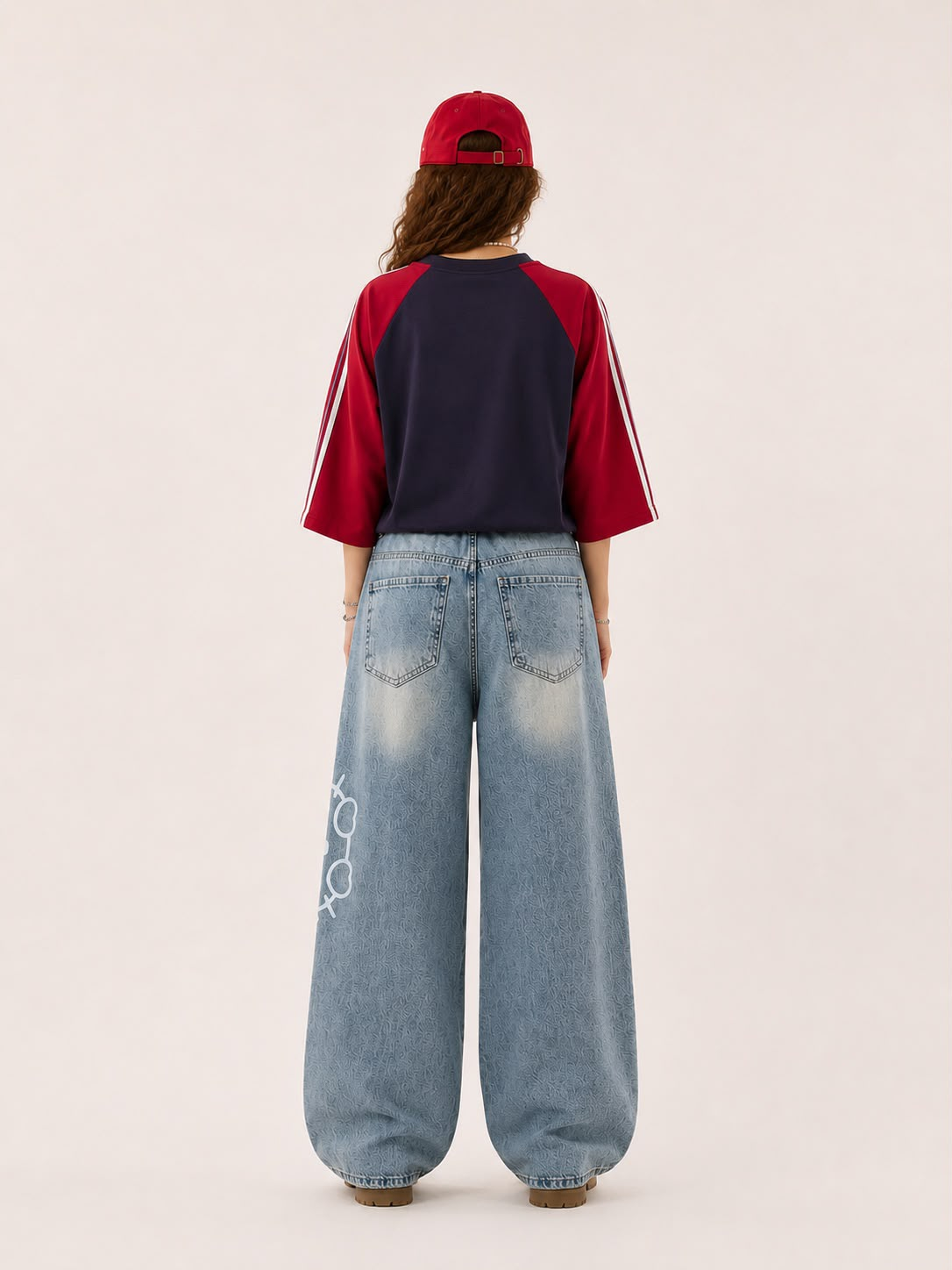 Hello Kitty Detaylı Mavi Baggy Jean
