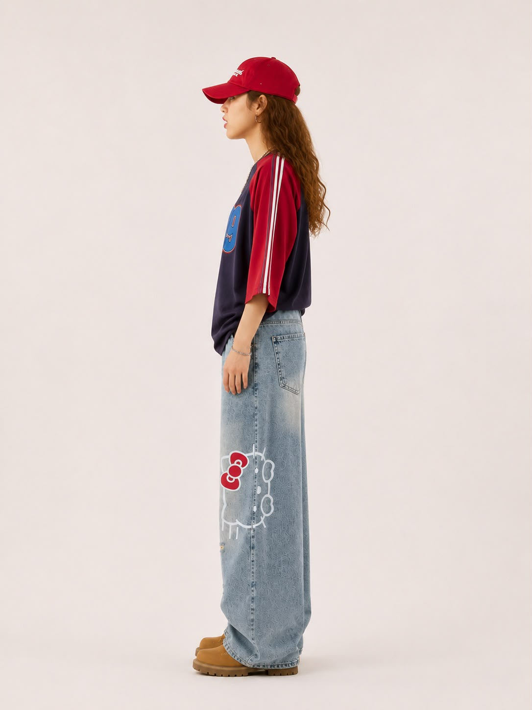 Hello Kitty Detaylı Mavi Baggy Jean