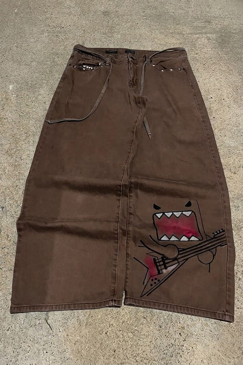 Kahverengi Domo-Kun Y2K Unisex Baggy Pantolon