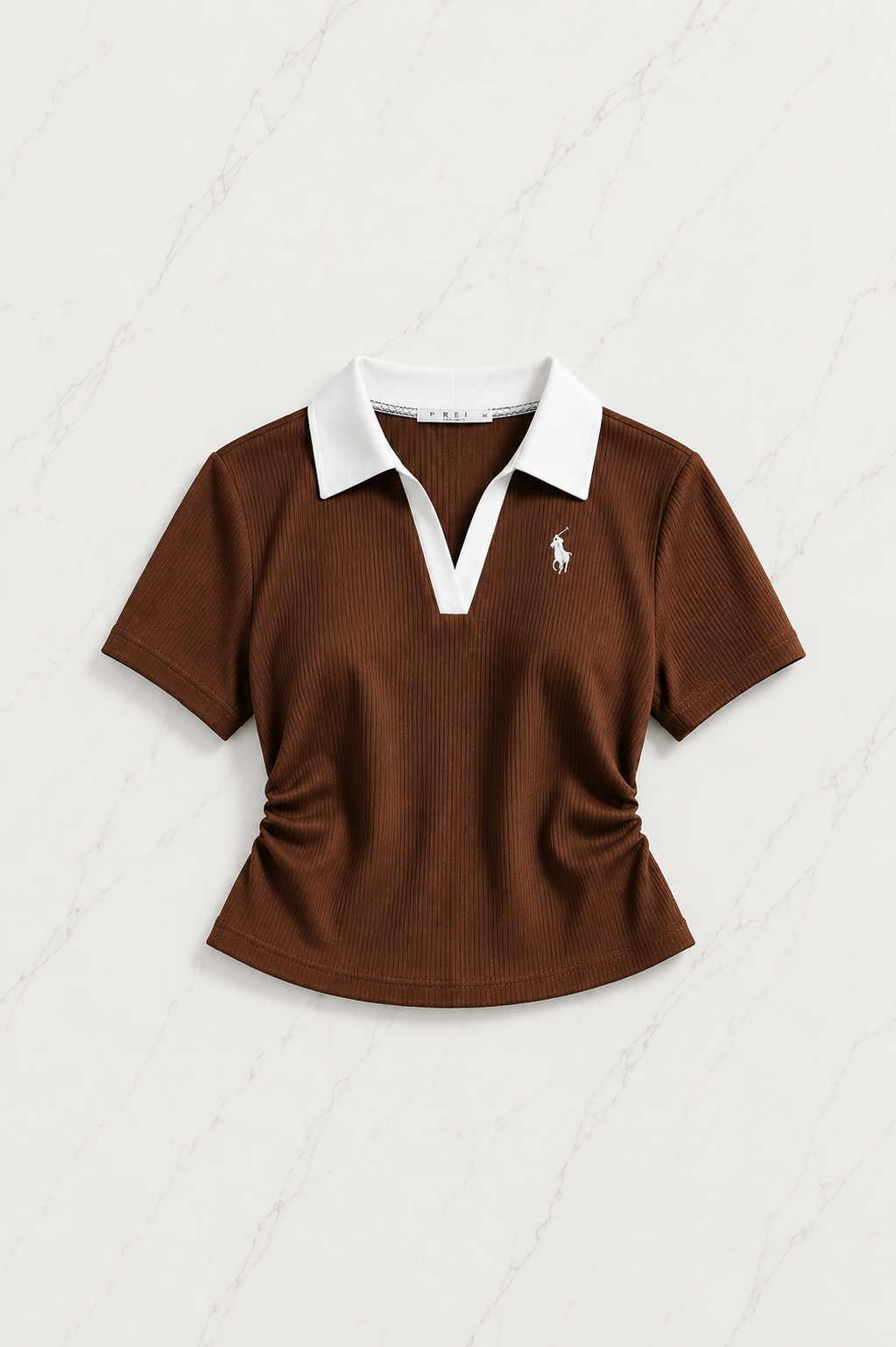 Kahverengi Polo Yaka Fitilli Likralı Premium Eşofman Takımı