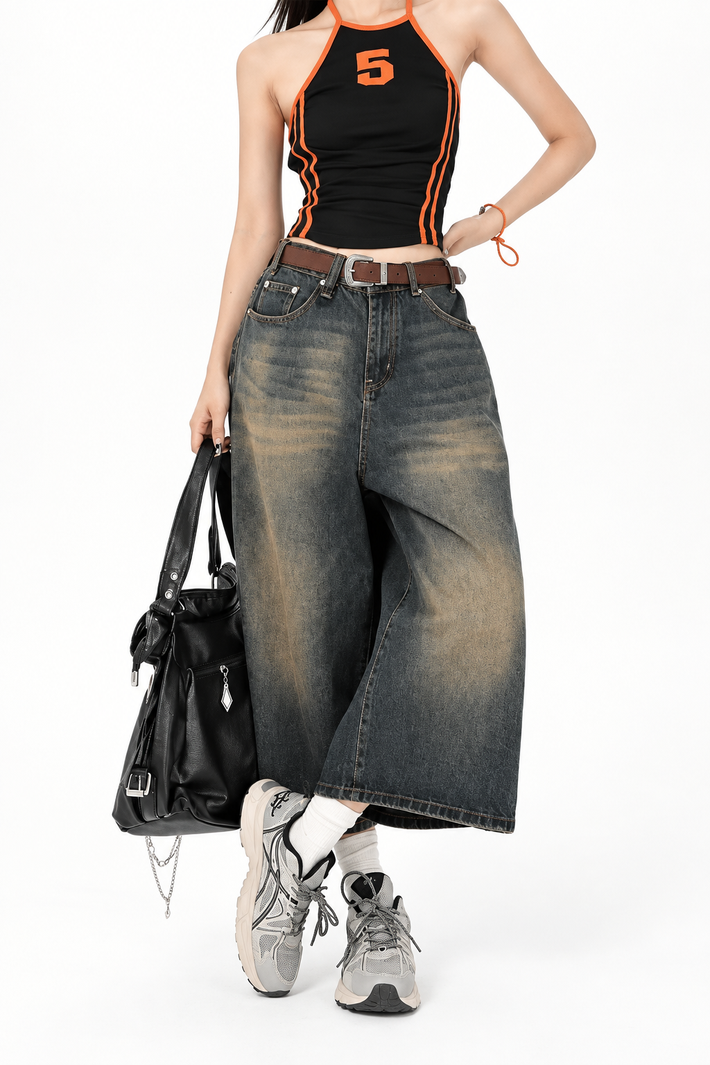 Kahverengi Yıkamalı Baggy Kısa Paça Kot Bermuda Pantolon