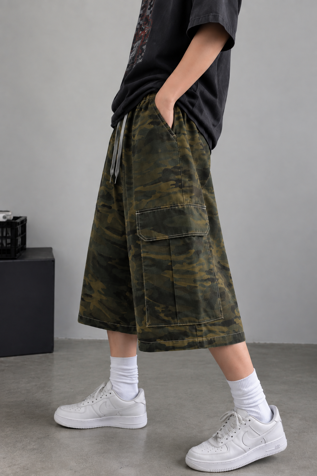 Kamuflaj Kargo Cepli Oversize Bermuda Şort/Şortalon