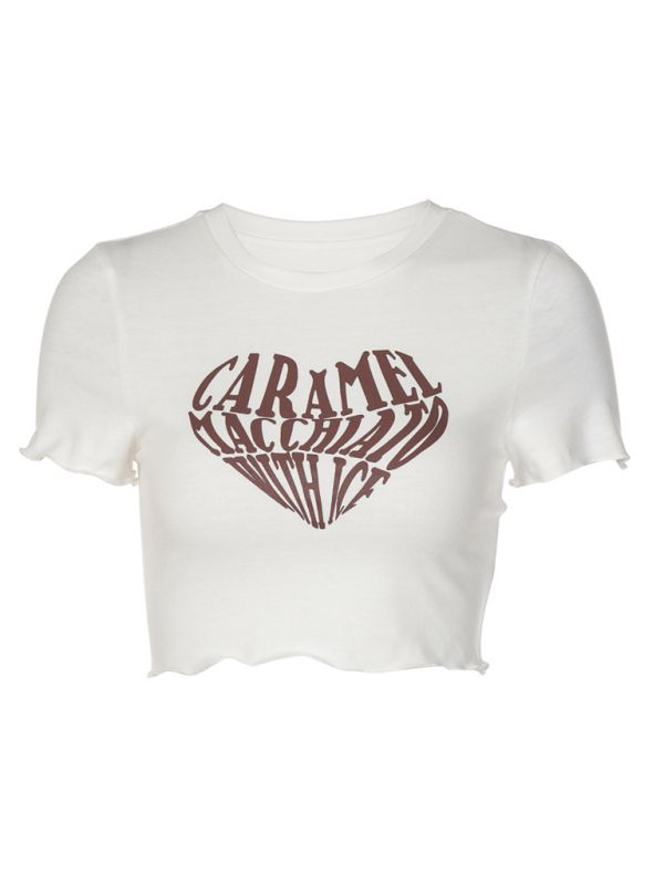 Kemer Boy Caramel Macchlato Baskılı Crop Bluz