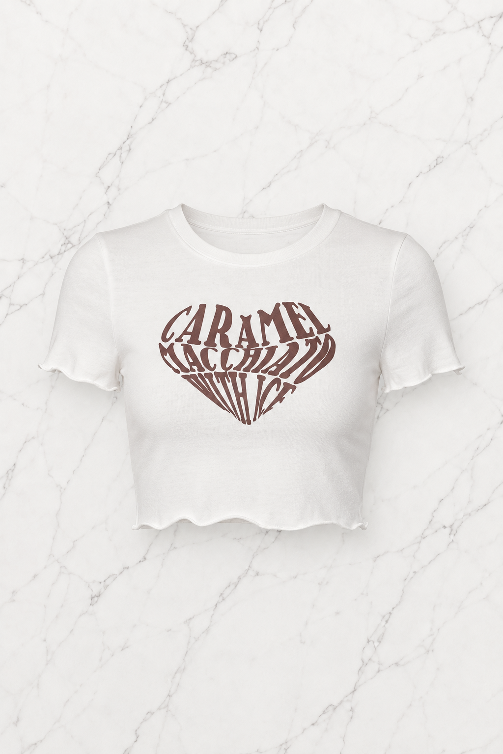 Kemer Boy Caramel Macchlato Baskılı Crop Bluz