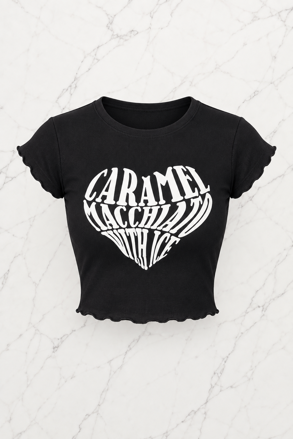 Kemer Boy Caramel Macchlato Baskılı Crop Bluz