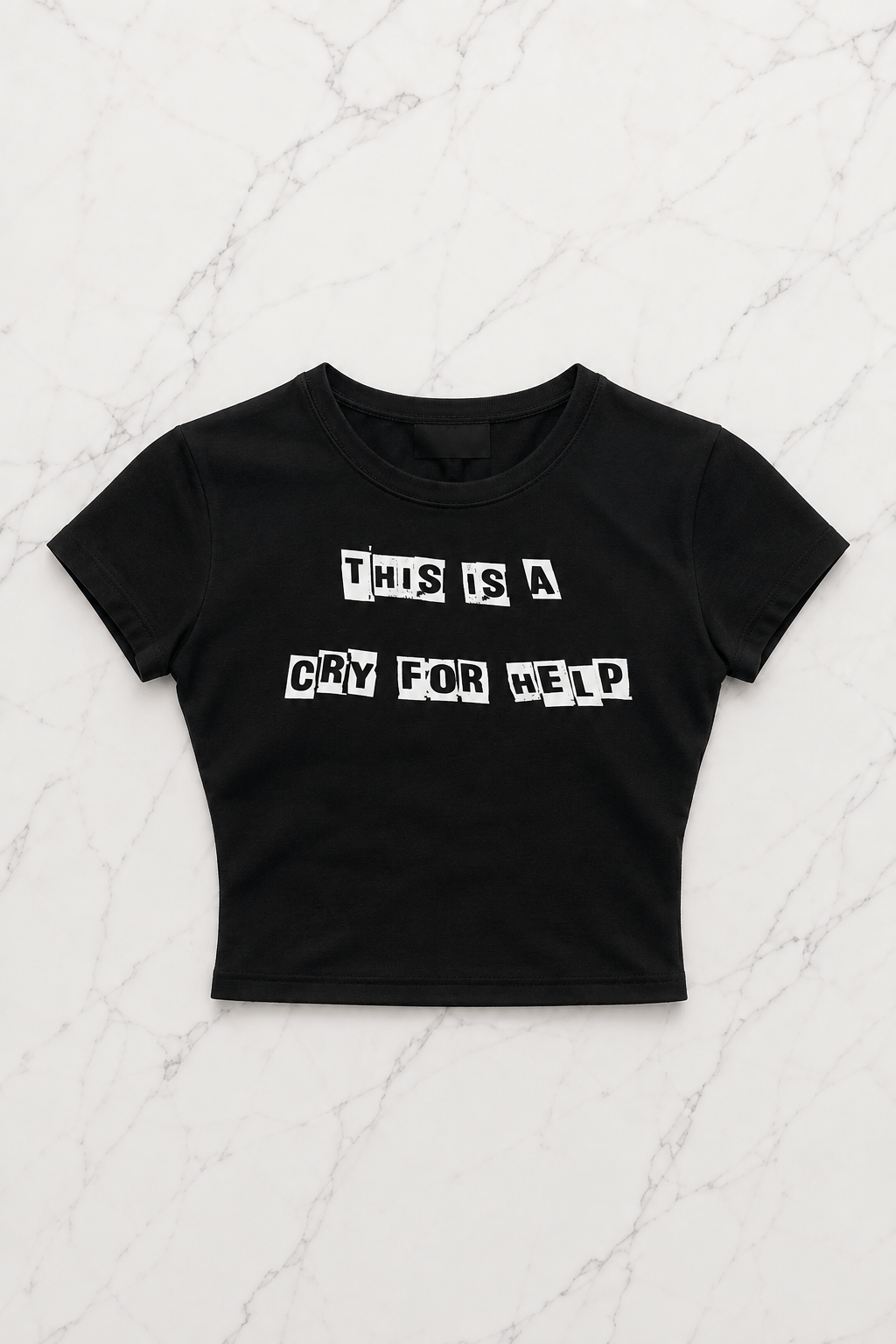 Kemer Boy Cry For Help Baskılı Crop Bluz