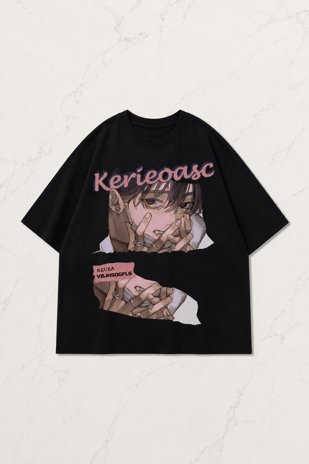 Kerie Girl Detaylı Oversize Unisex Siyah T-shirt