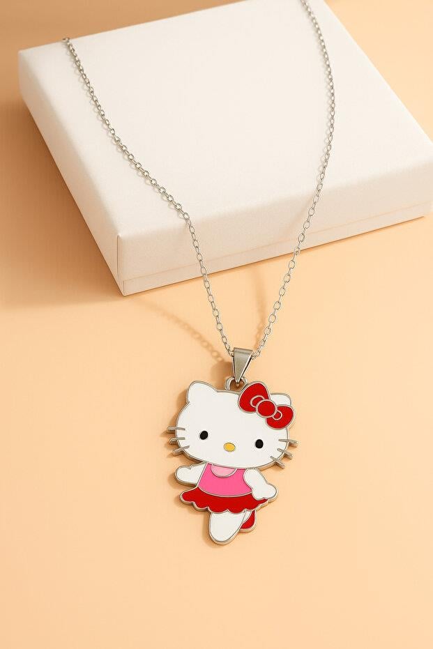 Kırmızı Elbiseli Hello Kitty Kolye