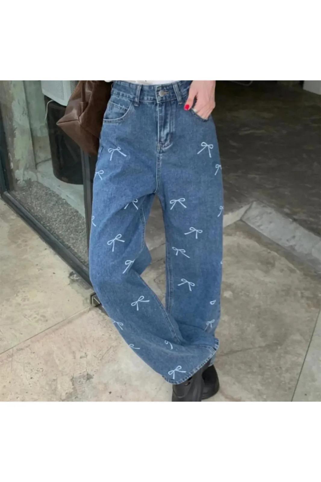 Kurdele Detaylı Mavi Unisex Jean