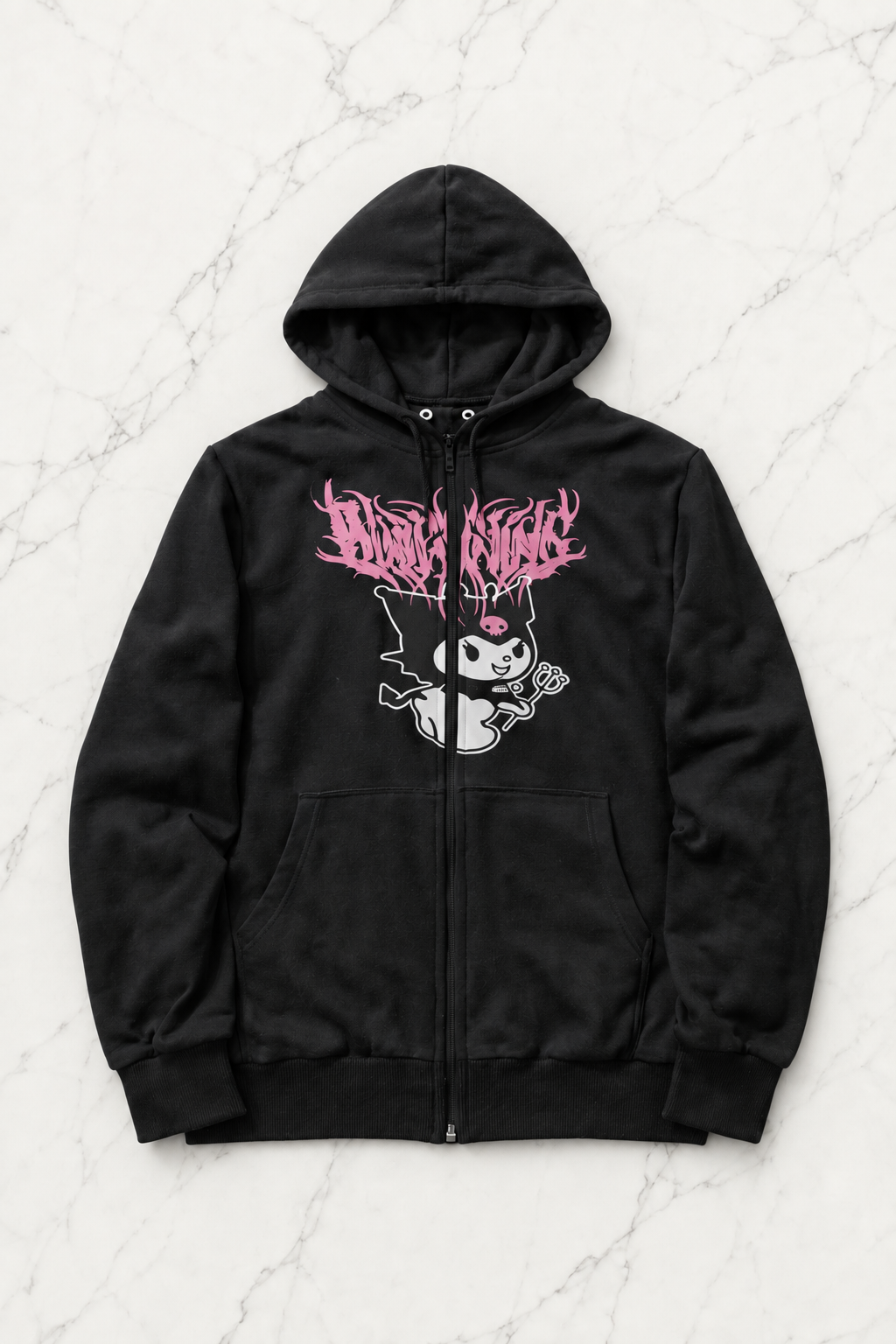 Kuromi Baskılı Siyah Oversize Unisex Hırka - Outlet