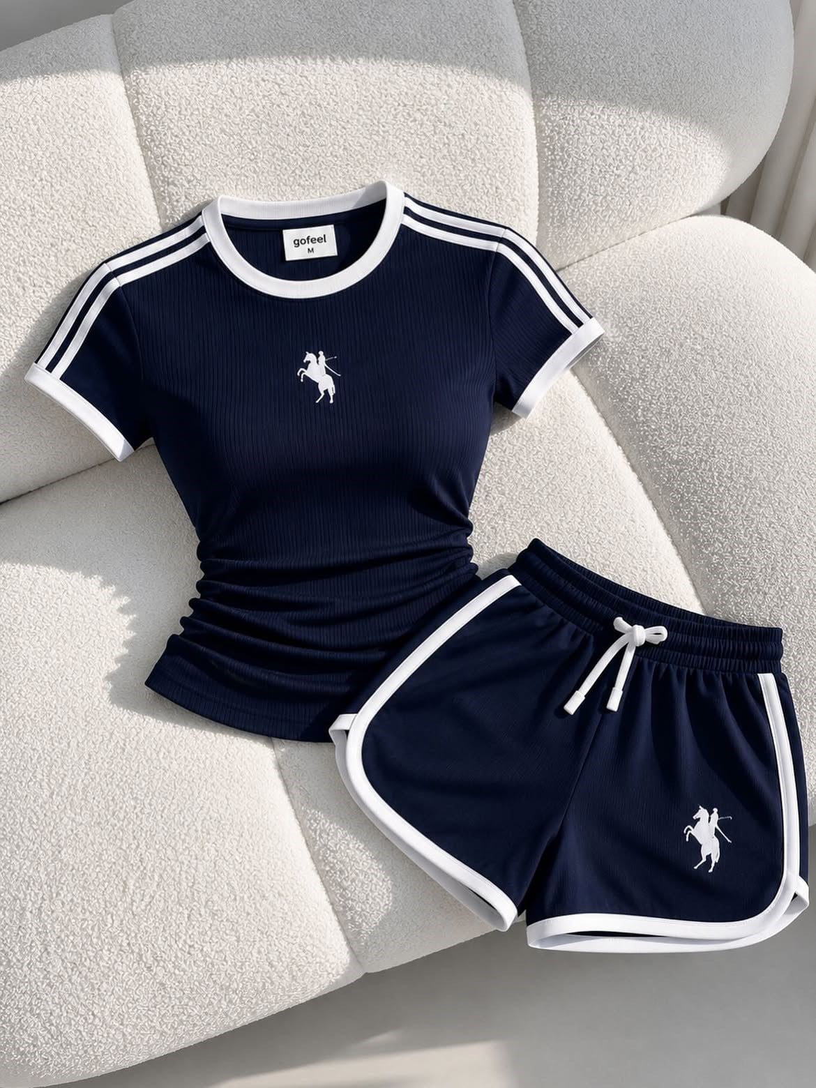 Lacivert Fit Soft Çizgili Şort&Bluz Takım
