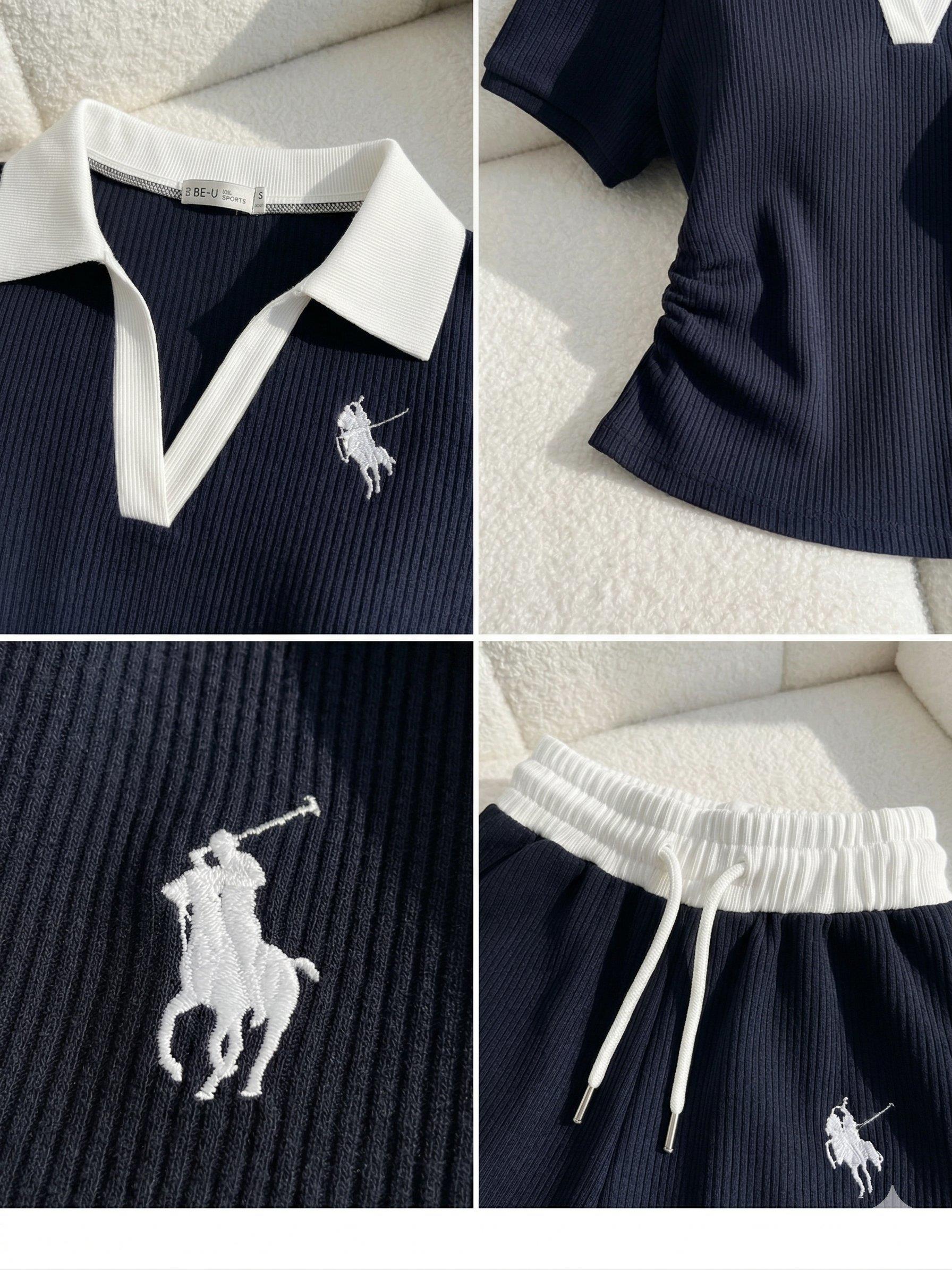 Lacivert Polo Yaka Fitilli Likralı Premium Eşofman Takımı