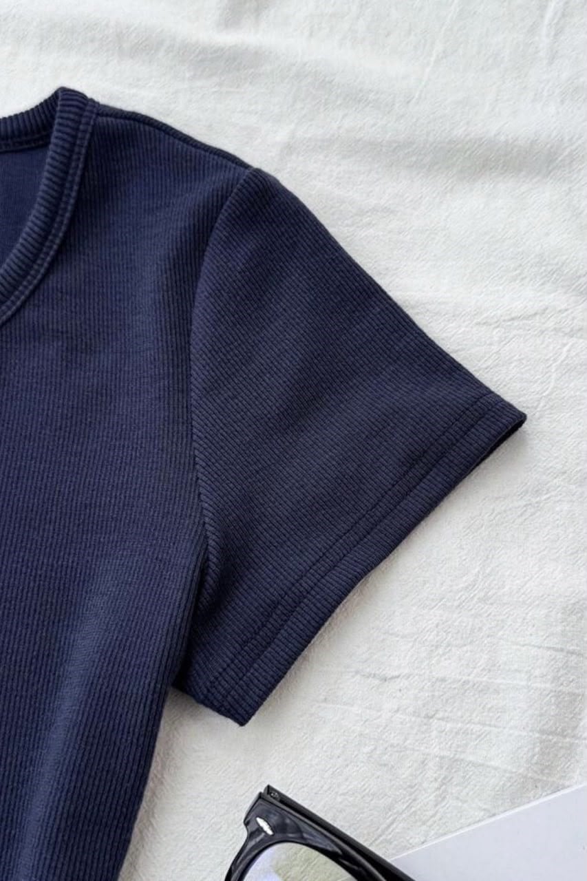 Lacivert Soft Detaylı Nakışlı Çıtçıtlı Bluz