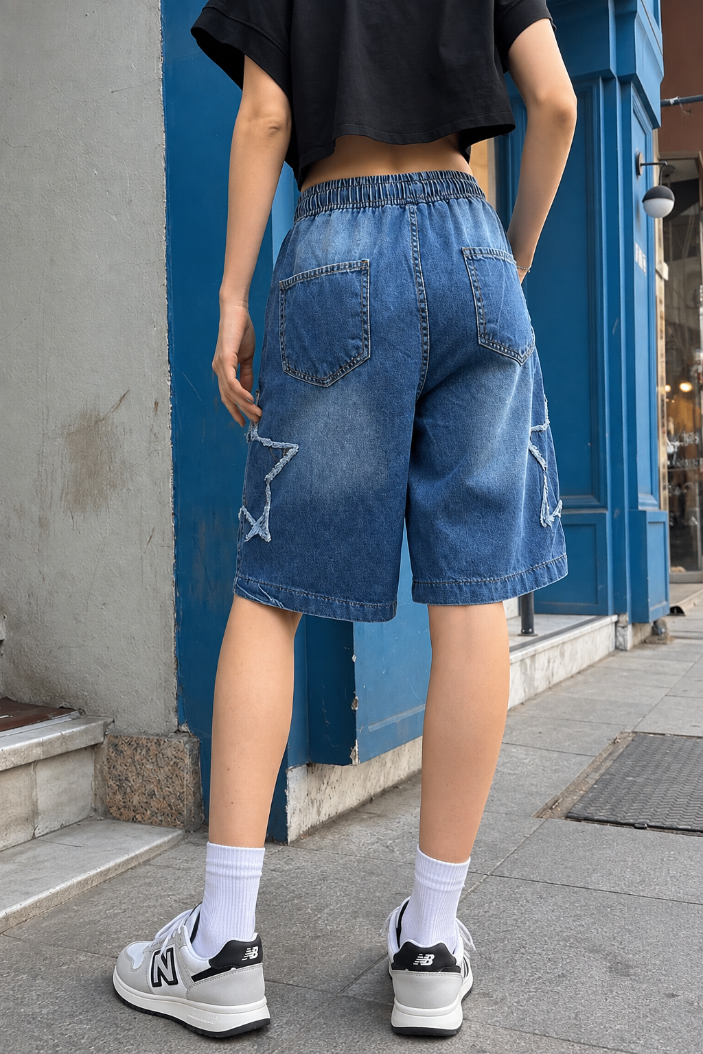 Lacivert Star Streetwear Kot Kısa Şort