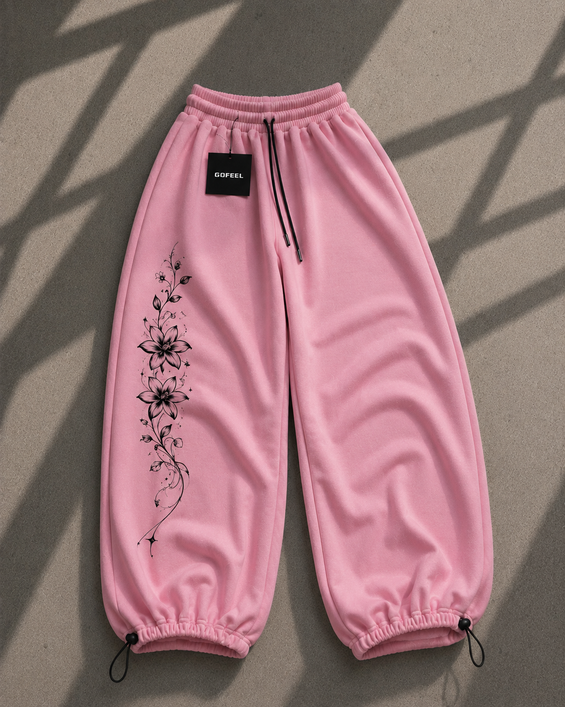 Long Flower Detaylı Baggy Unisex Eşofman Altı