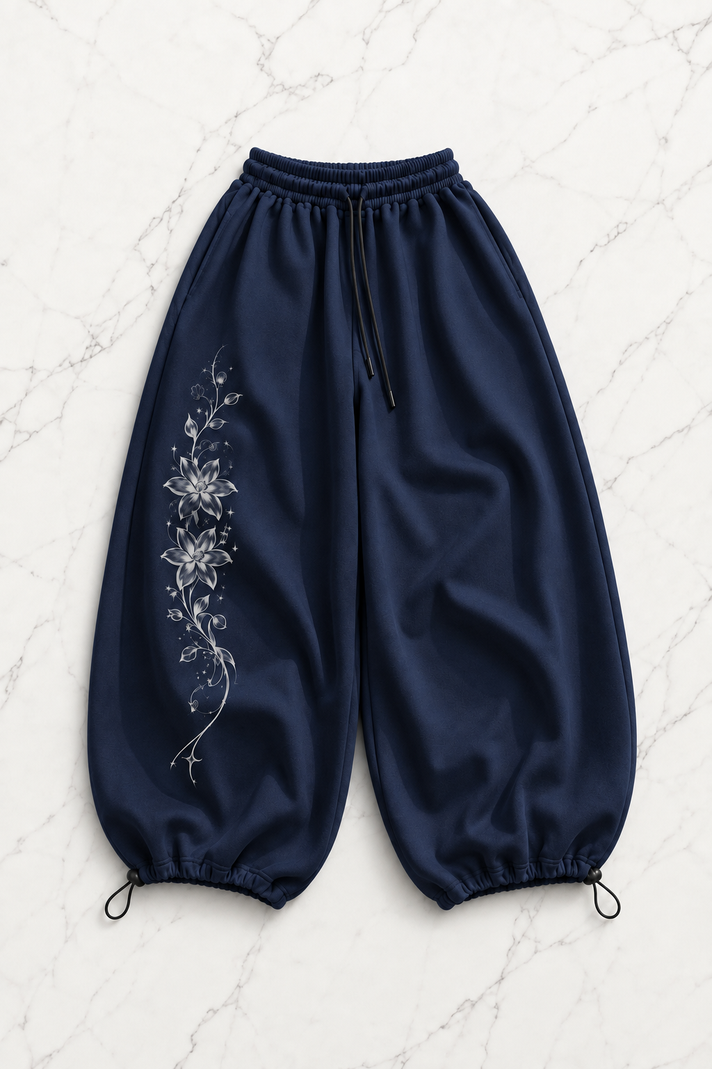 Long Flower Detaylı Baggy Unisex Eşofman Altı