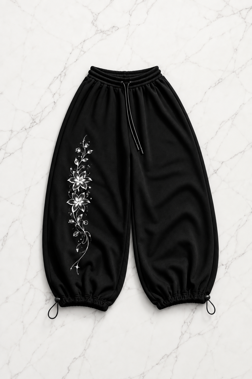 Long Flower Detaylı Baggy Unisex Eşofman Altı