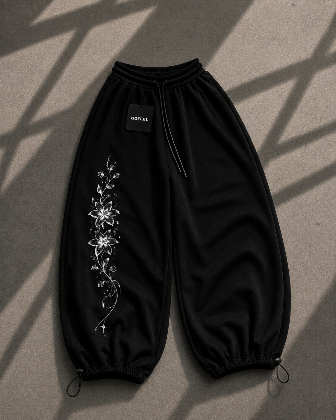 Long Flower Detaylı Baggy Unisex Eşofman Altı