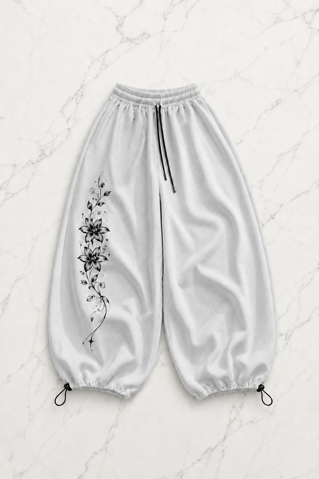 Long Flower Detaylı Baggy Unisex Eşofman Altı