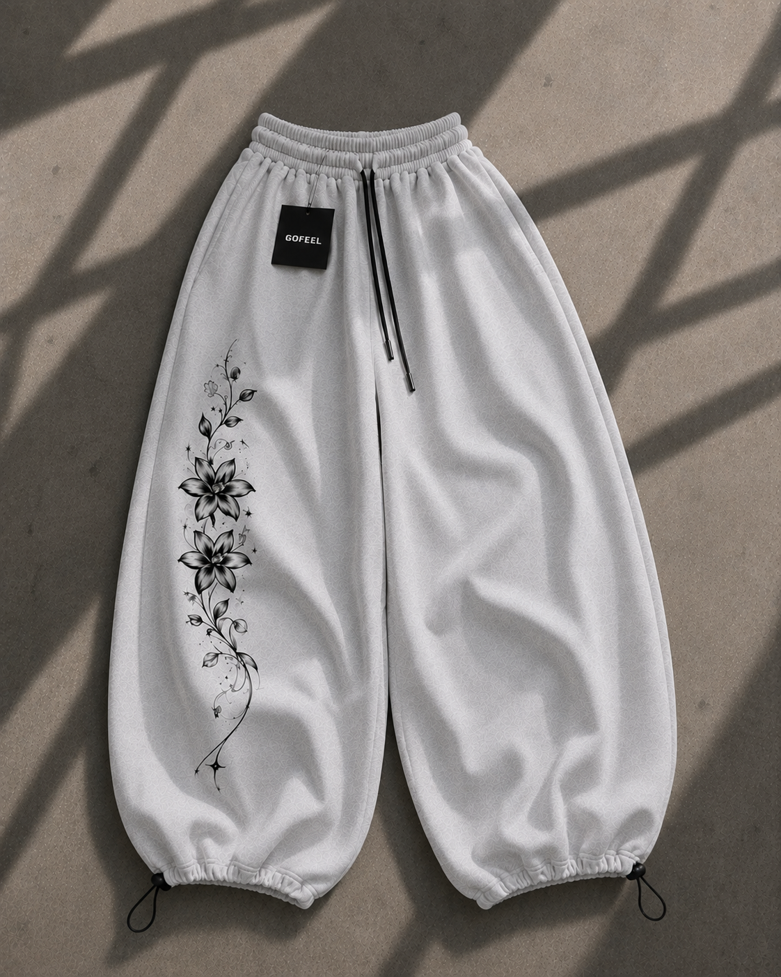 Long Flower Detaylı Baggy Unisex Eşofman Altı