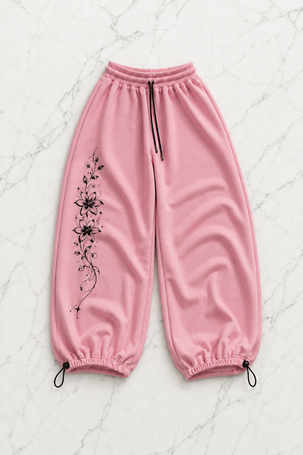 Long Flower Detaylı Baggy Unisex Eşofman Altı